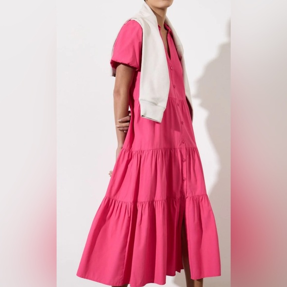 NWT [Brochu Walker] Havana Short-Sleeved Button-Up Dress Hot Pink Women’s Small - Picture 5 of 10
